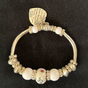 Elegant Silver and White Beaded Bracelet